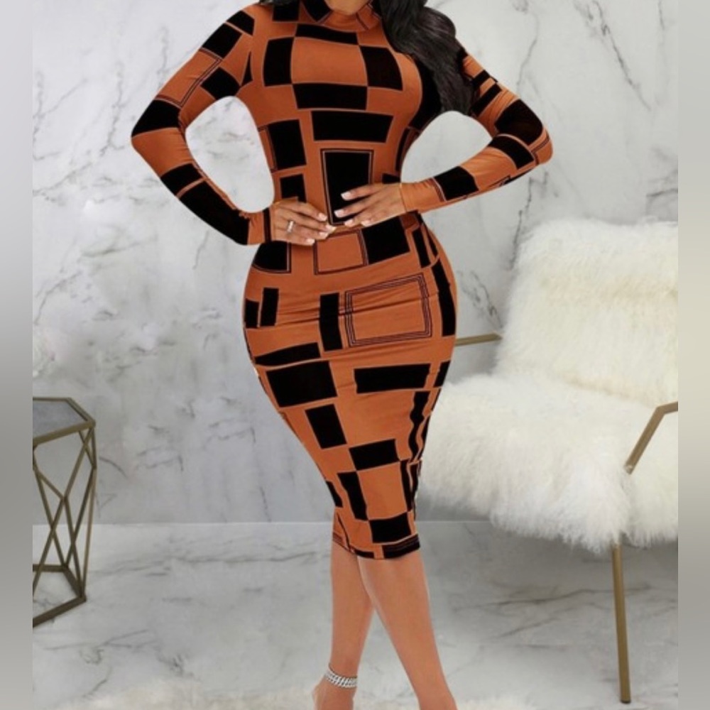 NWT - Orange geometric patchwork bodycon (size XL) fits more like a M/L